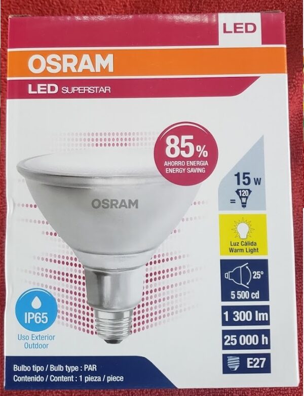LAMPARA LED PAR 38 IP65 15W OSRAM-27 3000K LUZ CALIDA